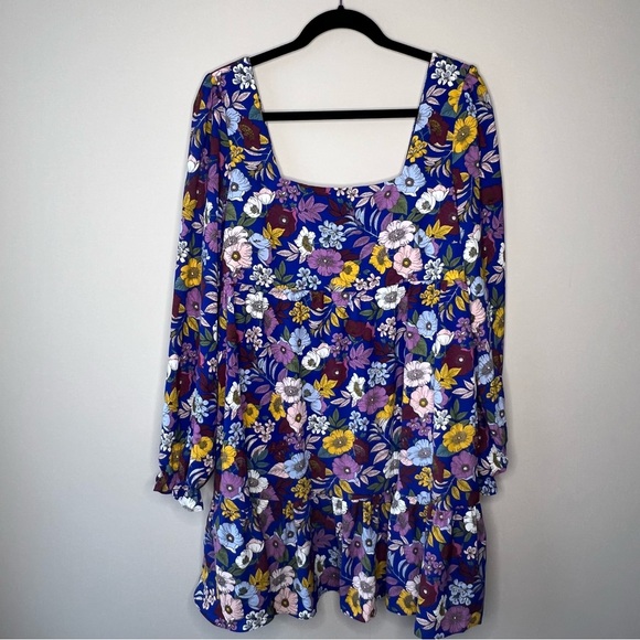 BCBG Generation Square Neck Floral Casual Dress blue size 12. - Picture 5 of 16
